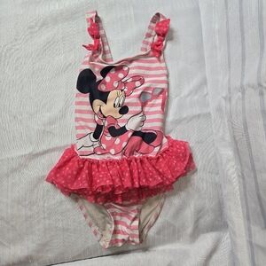Disney Pink and White Striped Bathing Suit